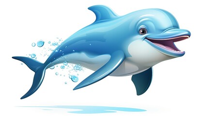 Obraz premium A cartoon dolphin is flying through the air with its mouth open