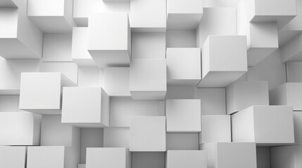 abstract 3d square white technology communication concept background. Random shifted white cube square boxes block background wallpaper banner with copy space.