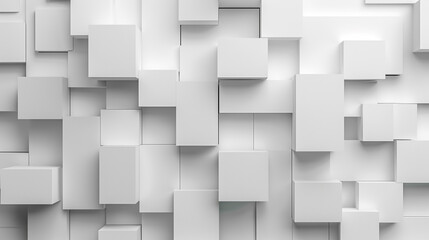Obraz premium abstract 3d square white technology communication concept background. Random shifted white cube square boxes block background wallpaper banner with copy space. 