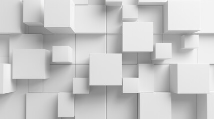 Obraz premium abstract 3d square white technology communication concept background. Random shifted white cube square boxes block background wallpaper banner with copy space. 
