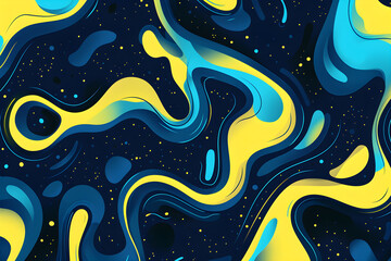Fototapeta premium Abstract neon yellow and blue pattern with playful curves