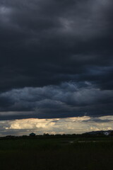 Vertical Dramatic dark storm rain clouds black sky background. Dark thunderstorm clouds rainny atmosphere. windstorm disasters climate. Dust ominous cloudscape storm disaster gloomy gray cloud sky