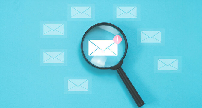 Magnify focus on Email warning alert concept, New email notification, Business email and email working, receive and send mail.