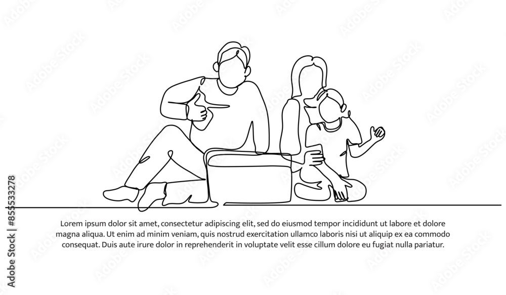 Poster continuous one line design of picnic with family.minimalist style vector illustration on white backg