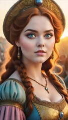 Fototapeta premium Regal Elegance in Fantasy woman posing in medieval dress