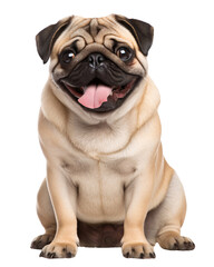 Obraz premium Happy Pug Sitting with Tongue Out on Black Background