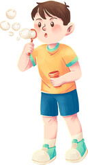 Cute Little Boy Blowing Bubbles Illustration