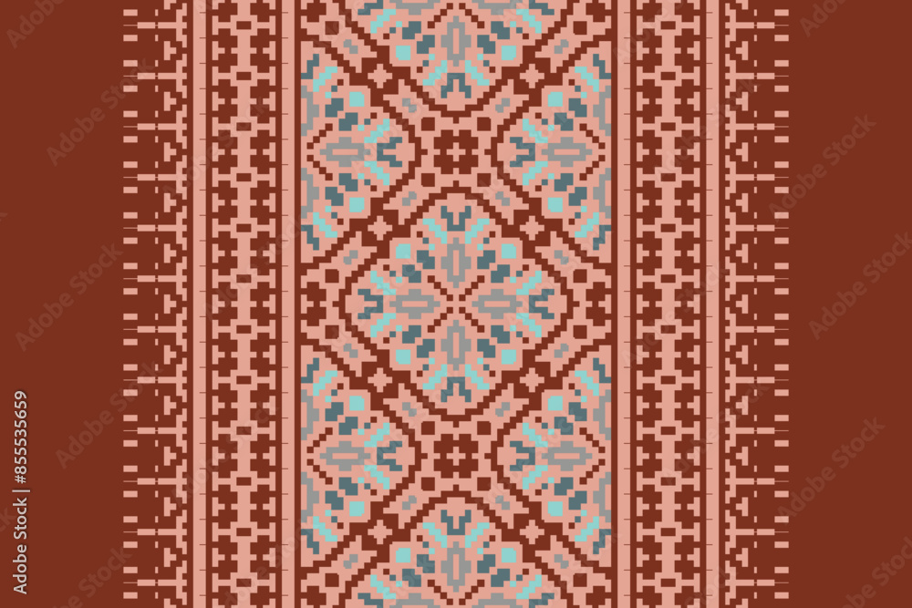 Wall mural Pixel Ethnic pattern vector background. seamless pattern traditional, Design for background, wallpaper, Batik, fabric, carpet, clothing, wrapping, and textile. ethnic pattern Vector illustration.