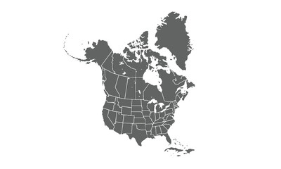 Map of North America isolated on white background. for website layouts, background, education, precise, customizable, Travel worldwide, map silhouette backdrop, earth geography, political, reports.