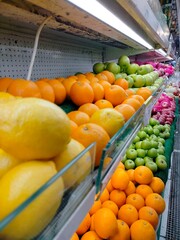 Batam, Indonesia - August 6, 2024 :Fruit and food supermarket. Photos of various fruits and foods in fruit supermarkets. Healthy and fresh fruit.