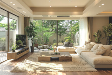Fototapeta premium Bright White Living Room with Large Windows