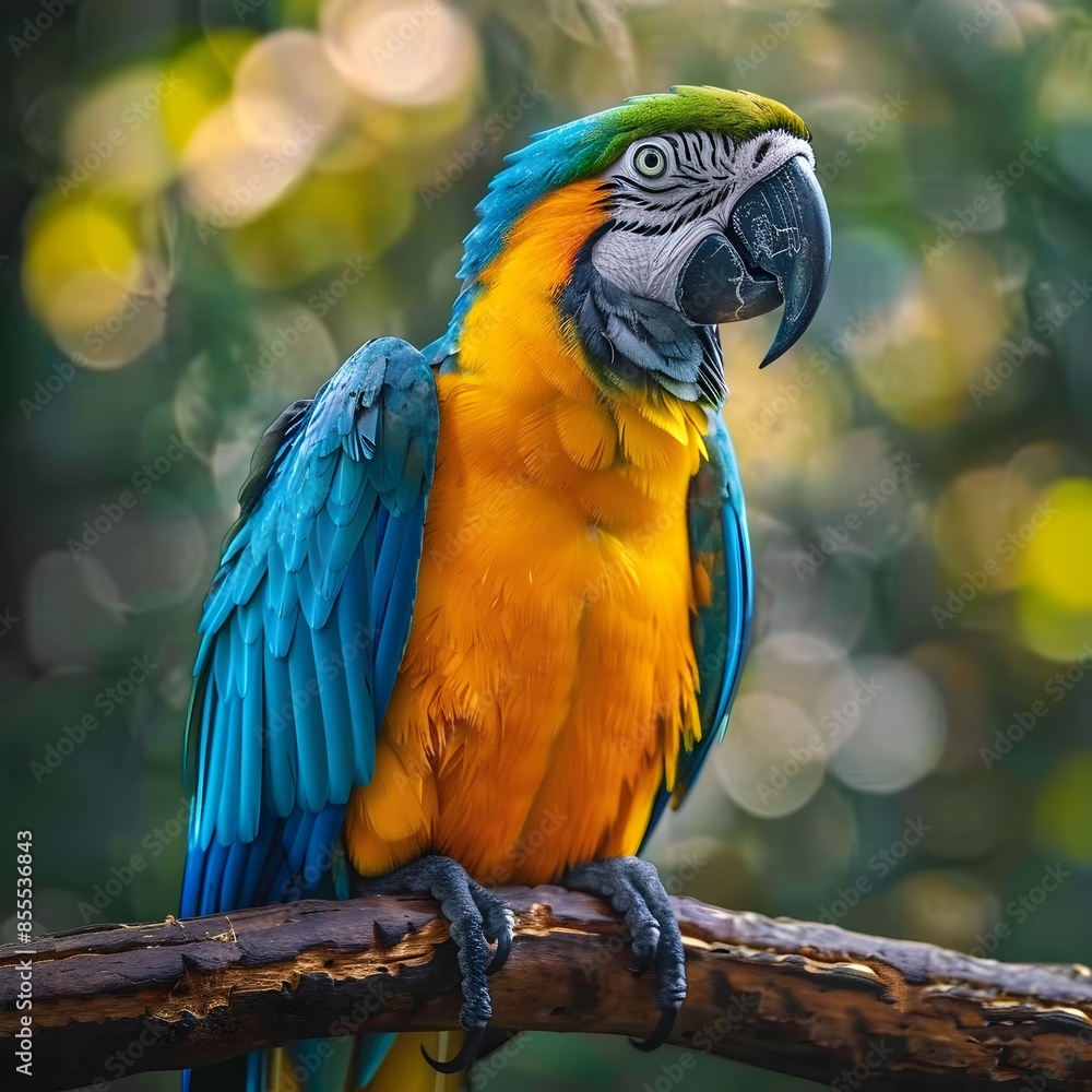 Poster Vibrant Parrot Perched on Tropical Branch Captivating Wildlife Portrait