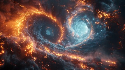 An artistic depiction of electric spirals with a dynamic, energy-themed background. The glowing electric spirals are surrounded by lightning bolts and energetic waves, creating a visually dynamic