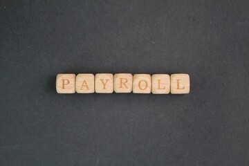 Alphabet with the word payroll on a wooden block. salary concept. salary payment concept