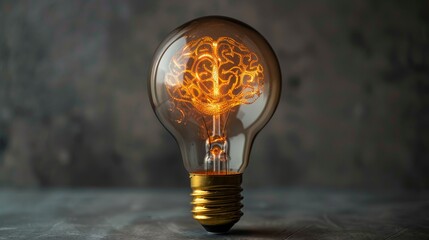 Illuminated Filament Light Bulb on Textured Background