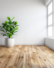 Relaxing zen interiors in neutral tones with a window filling the room with natural lighting and minimal furniture. Residential Real Estate interior design composition.