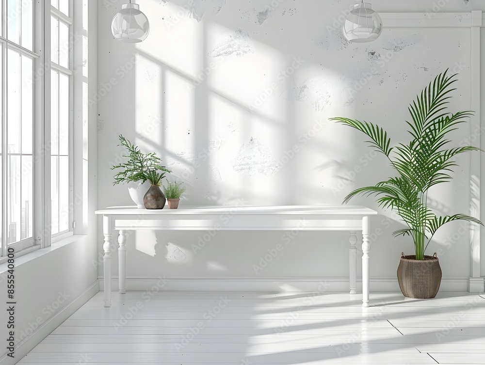 Canvas Prints minimalist white table in bright airy loft apartment with empty space for product concept display