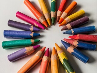 Fototapeta premium Stack of Colorful Crayons on White Background