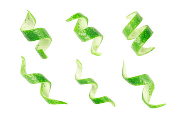 Set of lime peel slices isolated on white background. Clipping path.