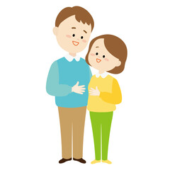 寄り添い見つめ合う若いカップル