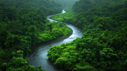Serpentine River Flowing Through Lush Rainforest