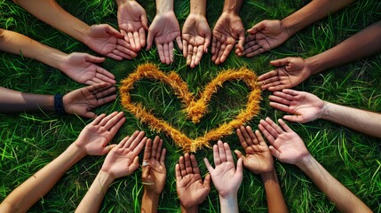 Fototapeta premium Symbol and shape of heart created from hands with nature background ,Ecology and Environment concept, The concept of unity, Ecology and Environment concept, Save Earth.