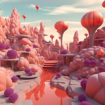 3D simulation of an alien with a pink tint.