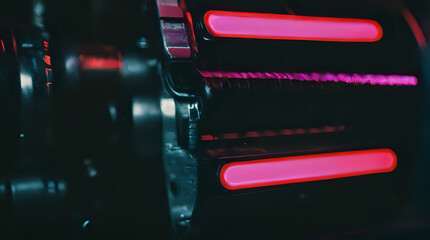 Fototapeta premium a close up of a red light on a black machine