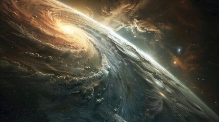 Stunning deep space scene with a swirling galaxy and bright stars, showcasing the vast beauty and mystery of the universe.