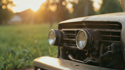 a close up of a car's front grill and headlights