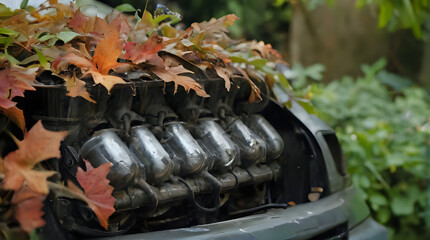 a car with a bunch of cans on top of it