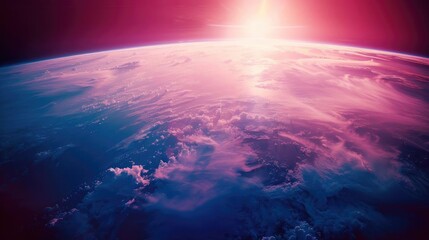 Stunning view of Earth from space with vibrant lighting and atmospheric clouds. Perfect for nature, space, and environmental themes.