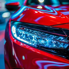 Fototapeta premium The front of a car headlight close up