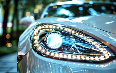 The front of a car headlight close up