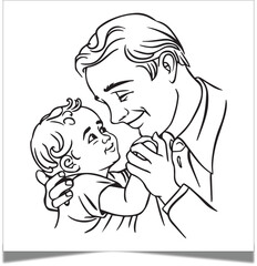 Silhouette Of a Father and Son Black and white vector