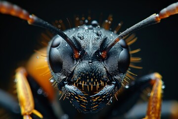 Close-up Macro Photography of an Ant with Dew Drops