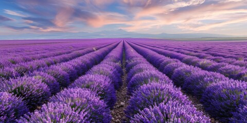 Obraz premium A breathtaking view of a lavender field in full bloom stretching to the horizon