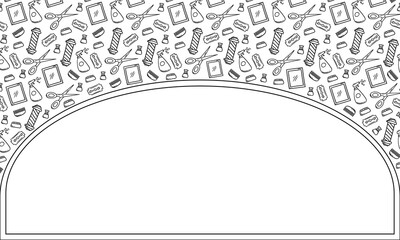 Frame of barber and salon equipment in hand drawn style