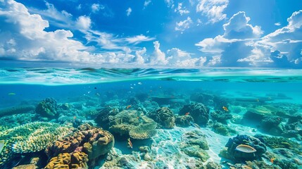 Fototapeta premium Stunning Turquoise Waters of a Tropical Sea Under Clear Blue Sky
