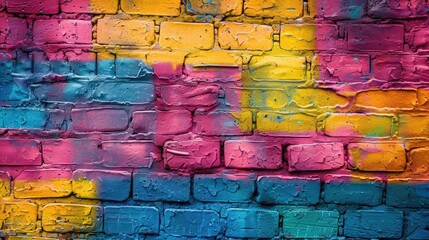 Vibrant painted brick wall texture background