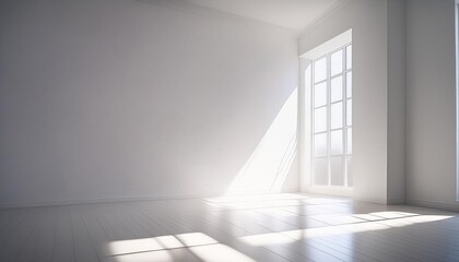 Fototapeta premium Abstract white background with window shadows, sunlight, and rays on an empty floor