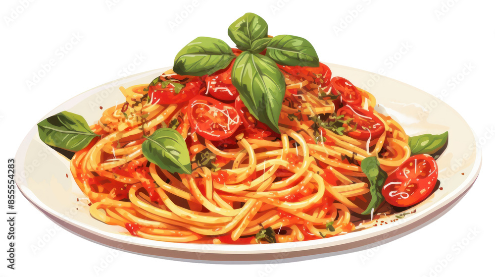 Wall mural png plate of spaghetti tomato pasta basil.