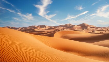 Beautiful desert landscape with sand dunes under a clear blue sky background