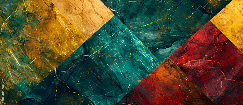 Poster abstract background with a textured marble pattern in green, yellow and red colors, like the pattern