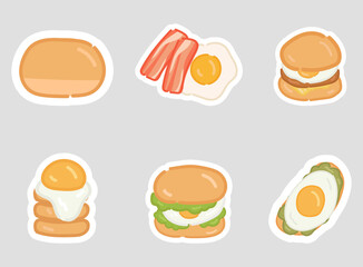 Cartoon food sticker set. Vector illustration