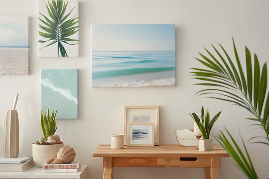 interior design with seascape photos brought back from vacation