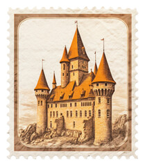 Obraz premium PNG Castle vintage architecture building postage stamp.