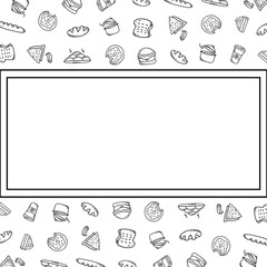 Frame of hand drawn food and beverage in doodle style