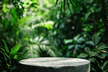 Concrete podium tabletop floor in outdoor tropical garden forest