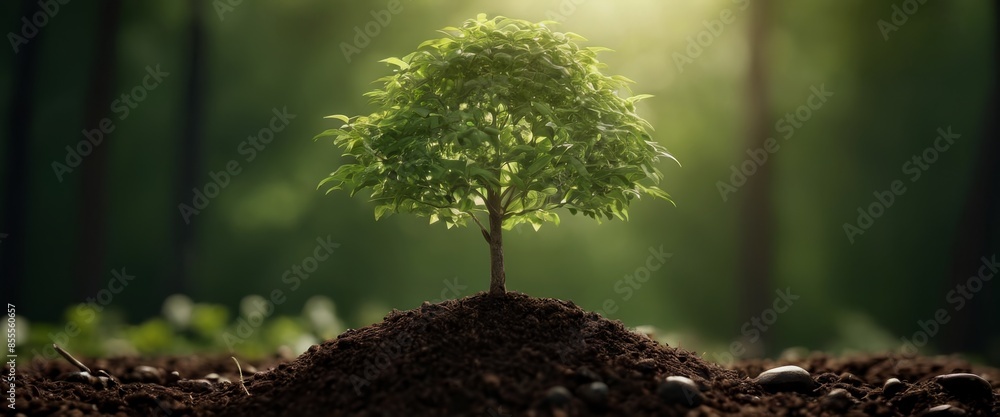 Poster seedling growing into a strong tree with multiple